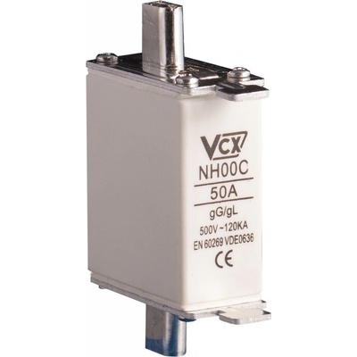 Pojistková vložka VCX NH00C průmyslová zpožděná / 500V / 50A / 120kA; VCX-NH00C50A
