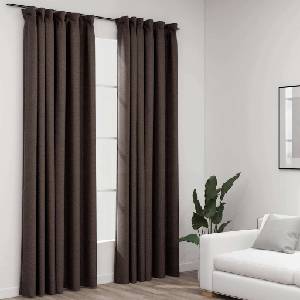 Pure Line Home Завеси с ленена текстура в цвят таупе с перделък, 2 бр. , 140 x 245 см