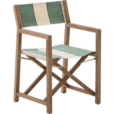 Kave Home Vilara se zeleno-bílým sedákem zahradní skládací židle Dřevěná