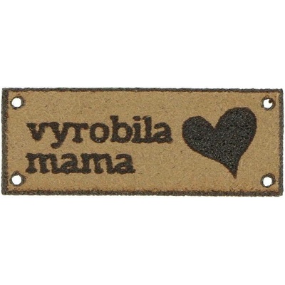 Kožená aplikace Vyrobila mama hnědá 3,2 x 1,1 cm