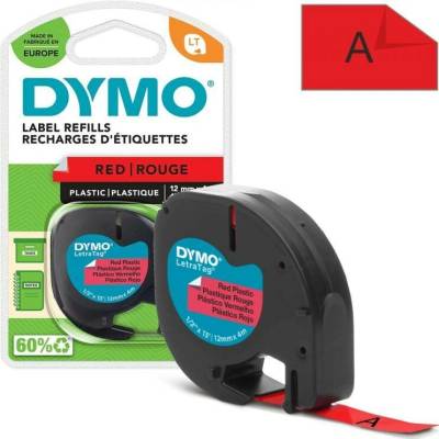 Páska DYMO LetraTag, černý tisk, 12mm (59424) červená pvc, 4m