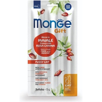 Image 1 of Monge Gift Soft Sticks Fussy Cat лакомство за капризни котки - стикчета със свинско, шипка и сирене 15gr
