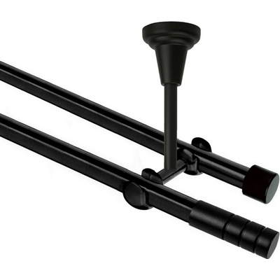 OK-GarnýžeCZ Garnýž kovová dvouřadá 19mm Techno černá 150 cm do stropu / na tunýlek - bez kroužků