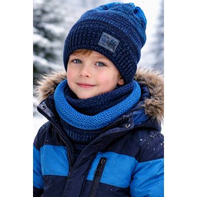 Fashionkids Chlapčenský zimný set pletená čiapka a nákrčník Bežová