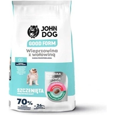 JOHN DOG JOHN DOG Good Form Puppy Храна за кучета, суха, за малки на възраст, от свинско и говеждо, 12 kg