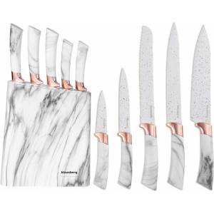 Klausberg Комплект ножове със стойка Klausberg KB 7769, 6 части, Ергономични дръжки, Неръждаема стомана, Бял мрамор (KB 7769)