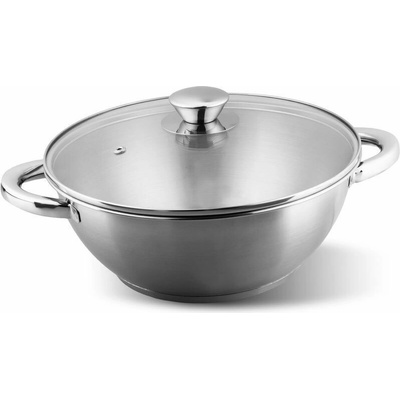 MagicHome Hrniec Wok Chloe 26 cm 5 l so sklenenou pokrievkou nerez