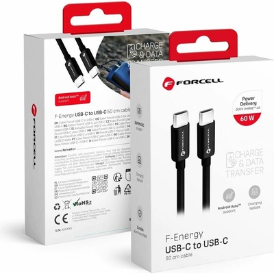 Forcell C338 typu C na typ C Pd Qc4.0 3A 60W 0,5m černý