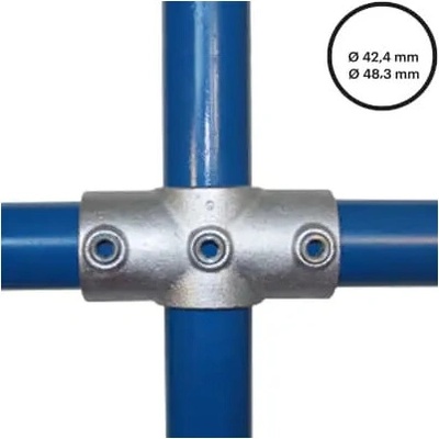 Konstrukční fitinka, spojka ocelových trubek pr. 42,4 mm | pr. 48,3 mm – průběžný kříž (středový) 119-C42/D48