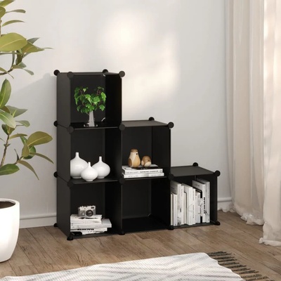 vidaXL Органайзер с кубични отделения, 6 куба, черен, PP (340548)