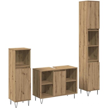 vidaXL Комплект мебели за баня с рафт 3 pcs Дъб Инженерно дърво (3378508)