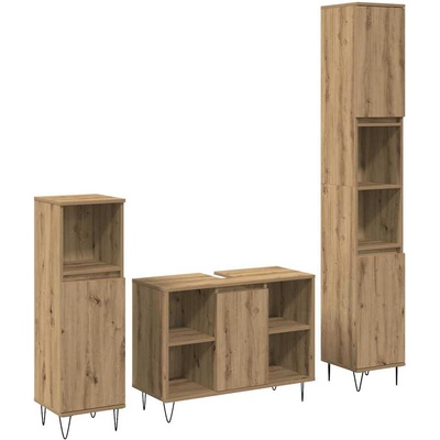 vidaXL Комплект мебели за баня с рафт 3 pcs Дъб Инженерно дърво (3378508)
