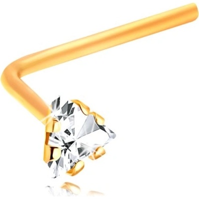 Šperky Eshop zlatý piercing do nosu zahnutý čirý zirkonový trojúhelník S2GG207.11