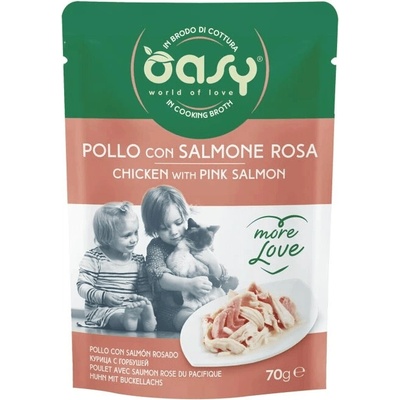Oasy Cat More Love Adult Kuracie filety s ružovým lososom vo vývare 70 g