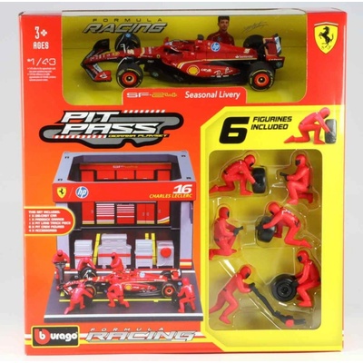 Bburago Set Ferrari F1 Charles Leclerc 16 Diorama Pit Stop 1:43
