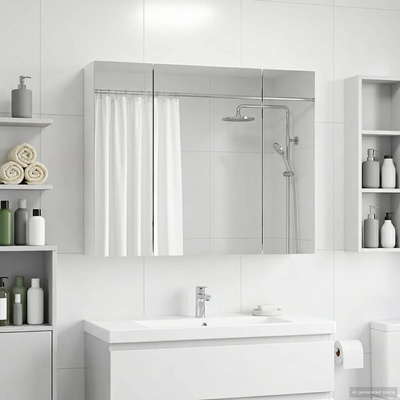 vidaXL Шкаф с огледало за баня Бяло 60 x 14, 5 x 50 см Инженерно дърво (889071)
