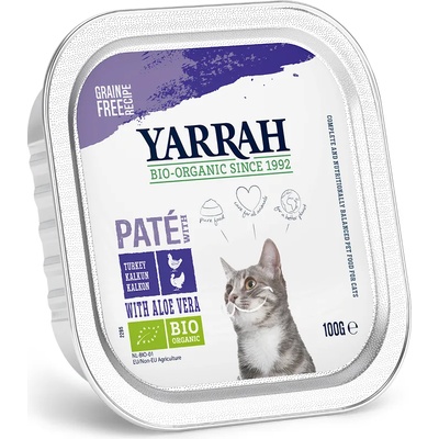 Yarrah 6x100г Yarrah Bio пастет, консервирана храна за котки - пиле и пуешко с алое вера