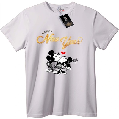 NOONEBRAND Тениска Честита Нова Година Mickey & Minnie - XS, White