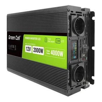 Green Cell Инвертор pro green cell, 12/220v, dc/ac, 2000w/4000w, invgcp2000lcd lcd Чиста синусоида (gc-inv-12v-2000w-p2000lcd)