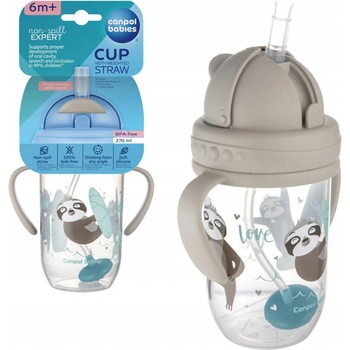 Canpol Babies nevylévací hrníček se slámkou a závažím Exotic Lenochod šedý 270 ml