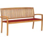 vidaXL Стифираща градинска пейка с възглавница, 159 см, тик масив (3063312)