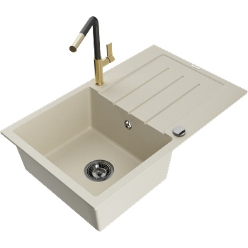 Mexen Bruno еднокамерен гранитен мивка с отцедник и кухненски смесител Flora, бежов - 6513-69-670401-57-B (6513-69-670401-57-B)