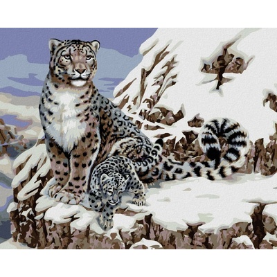 zuty Levhart sněžný s mládětem 80 x 100 cm bez rámu a bez vypnutí plátna