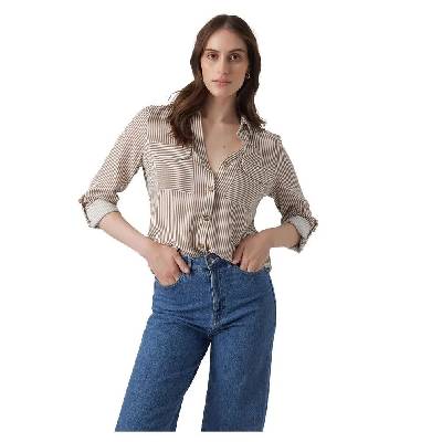 Риза с дълъг ръкав Vero moda Bumpy New long sleeve shirt - Beige (Brown Lentil / Stripes Snow White)