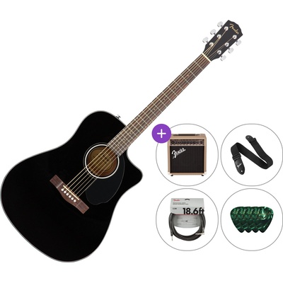 Fender CD-60SCE Black PACK Black Електро-акустична китара Дреднаут