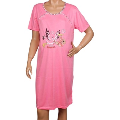 Нощница за кърмачки в розово с щъркел и раиран кант