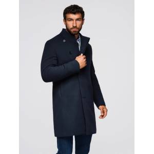 Ombre Clothing Мъжко палто с асиметрично закопчаване и висок вратовръзник - тъмносиньо V3 OM-COWC-0141 Ombre Clothing Ombre Clothing | Sin | МЪЖЕ | S