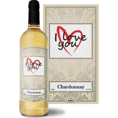 Sablio I Love you srdce Chardonnay biele suché víno 12 % 0,75 l (čistá fľaša)