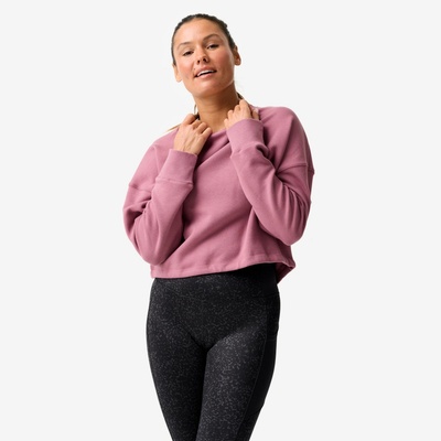Domyos dámska fitness crop mikina pohodlná a strečová tmavofialová
