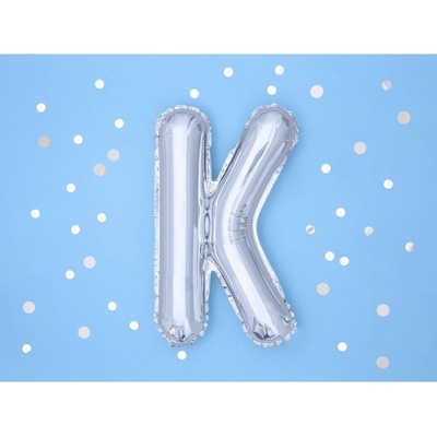 PARTYDECO Balón foliový písmeno K 35 cm stříbrný