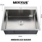 Mixxus Кухненска мивка от неръждаема стомана MIXXUS HM5045-215 Chrome SUS304 (3.0/0.8), сива, 500x450 мм, дълбочина 215 мм (ET13386) Мивка за вграждане