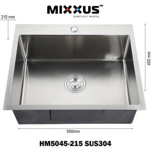 Mixxus Кухненска мивка от неръждаема стомана MIXXUS HM5045-215 Chrome SUS304 (3.0/0.8), сива, 500x450 мм, дълбочина 215 мм (ET13386) Мивка за вграждане