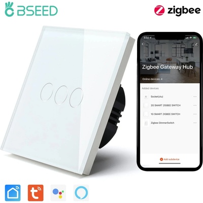 BSEED Zigbee dotykový vypínač bez nulového vodiča – sklo, 1–3 tlačidlá Biela 3