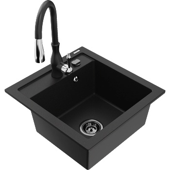 Mexen Vito еднокамерен гранитен кухненски мивка с кухненски смесител Savita, черен - 6503-77-672601-70-B (6503-77-672601-70-B)