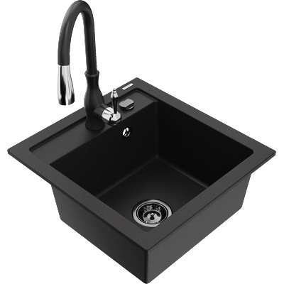 Mexen Vito еднокамерен гранитен кухненски мивка с кухненски смесител Savita, черен - 6503-77-672601-70-B (6503-77-672601-70-B)