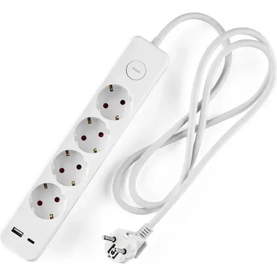 Muhler Разклонител Muhler с ключ, 4гн. +2X USB порта тип А+C(бързо зарядно) (1009179/к)
