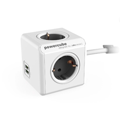allocacoc PowerCube Extended 4 Plug + 2 USB 1,5 m (1402GY)