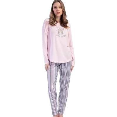 Дамска пижама с дълъг ръкав в розово и райе