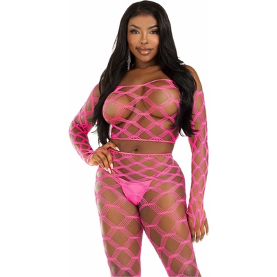 Leg Avenue Net Crop Top & Footless Tights 89325 Pink