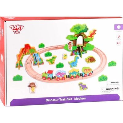 Tooky Toy Дървена играчка Tooky toy - Джурасик парк с влак и динозаври (TKI054)