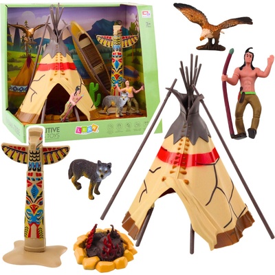 Lean Toys Sada Indiánských Figurek Vesnice Indiáni Stan Tipi Loď Totem