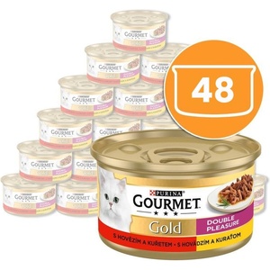 Gourmet Консерва Gourmet GOLD - гриловани и задушени парчета месо с говеждо и пиле, 48 x 85г