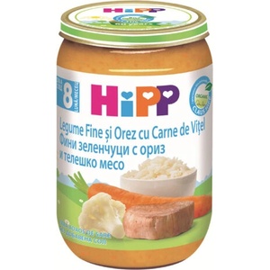 HiPP Био Пюре HiPP Зеленчуци с ориз и телешко месо 220 гр. - 8+ месеца