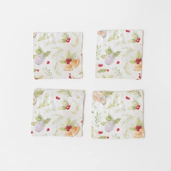 Linen Tales Комплект от 4 коледни ленени подложки Merry, 10 x 10 cm - Linen Tales (LT-CS-10x10-CHR)