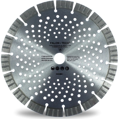 Diamantový kotouč Falon-Tech V-Turbo 230 mm pro řezání betonu, otvor 22,2 mm, výška segmentu 15 mm