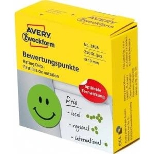 Avery Zweckform Kólka Umiechnieta face 3858 Q19 in roll Wheel with symbols for marking, permanently, 250 pcs/roll, green, Avery Z